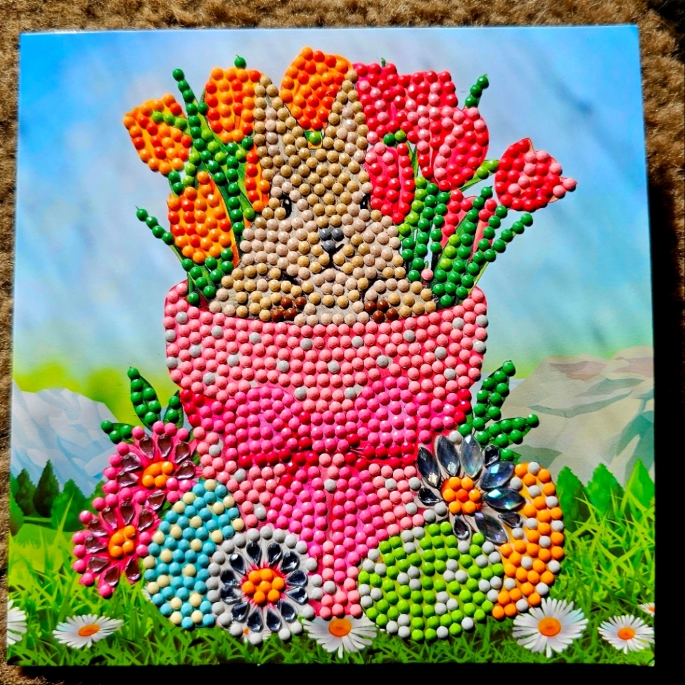 Bunny in Floral Basket Easter Card Easter Basket Stuffer
